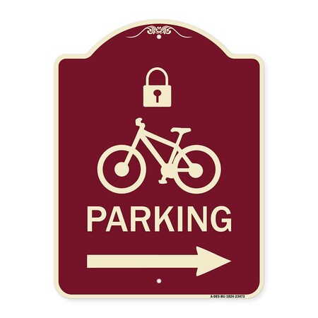 Parking With Lock Cycle & Right Arrow Symbol Heavy-Gauge Aluminum Architectural Sign